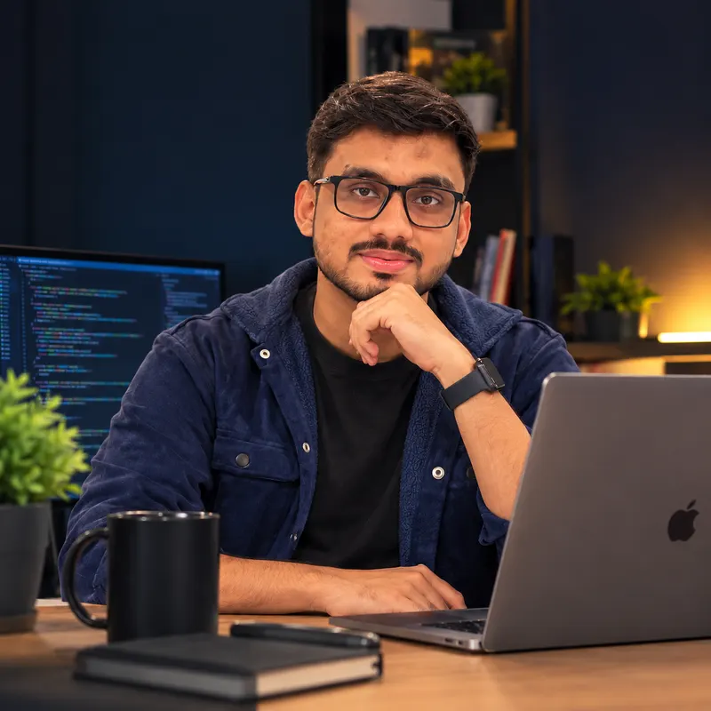 Shahzain Zaidi, BS AI graduate and full stack developer at his desk